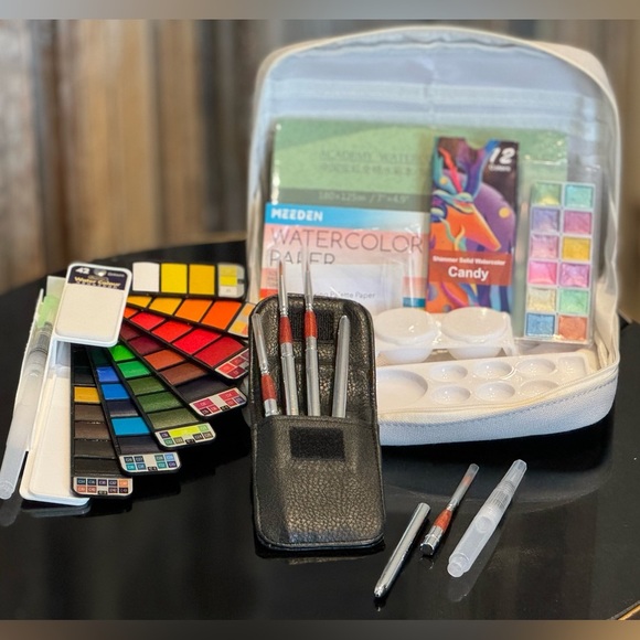 Other - Travel Watercolor Painting Set - 42 Color Fan, Portable Brushes, Carrying Case